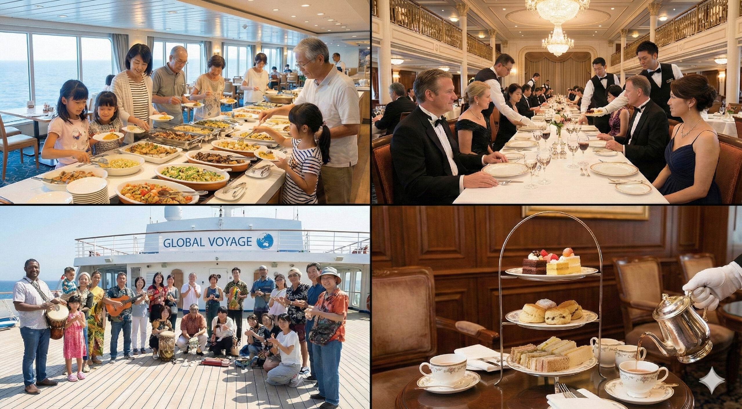 ビュッフェ、正装、交流、ティータイムの4つのスタイル比較