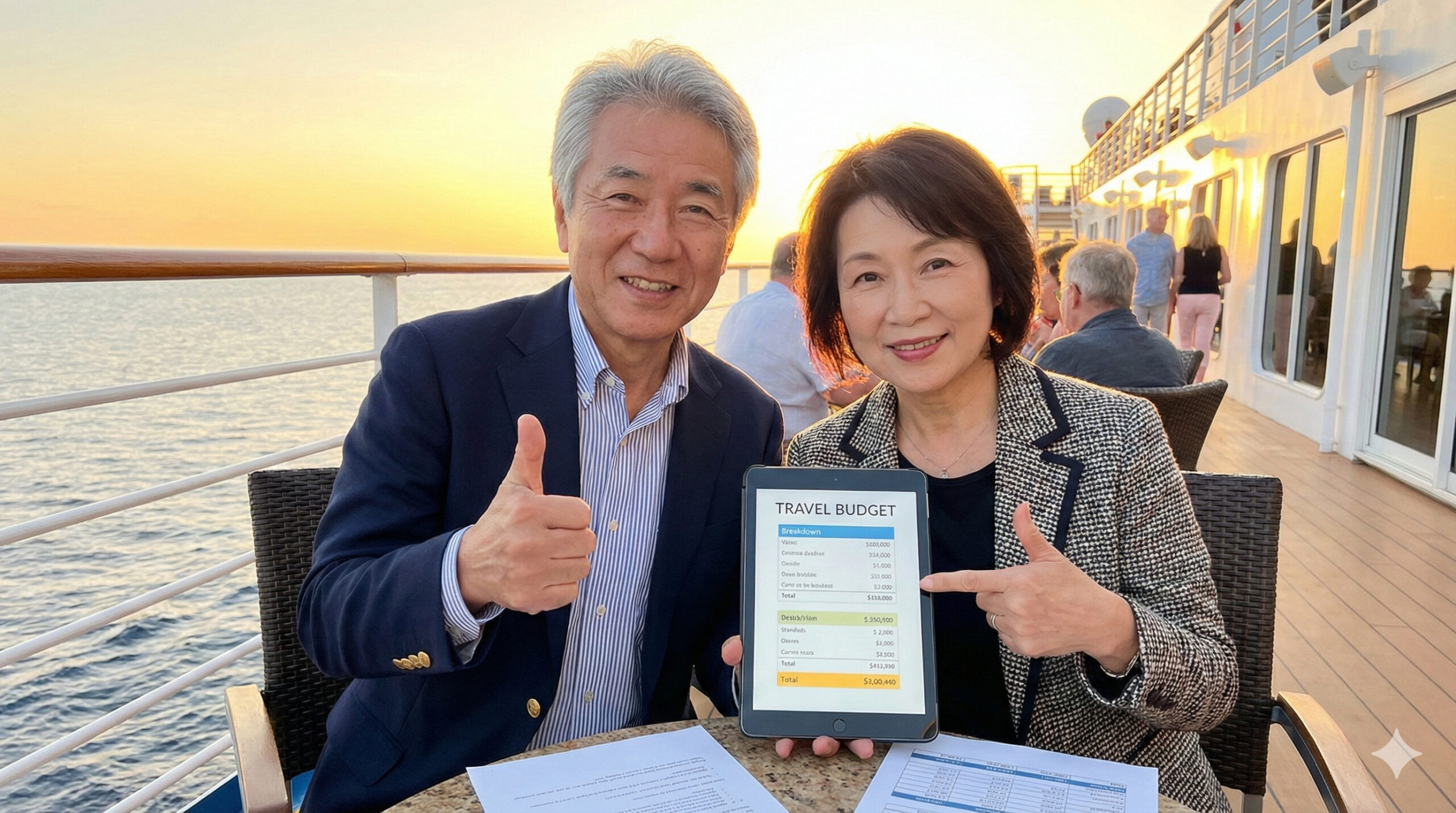 夕景の中でナイスな世界一周クルーズプランを