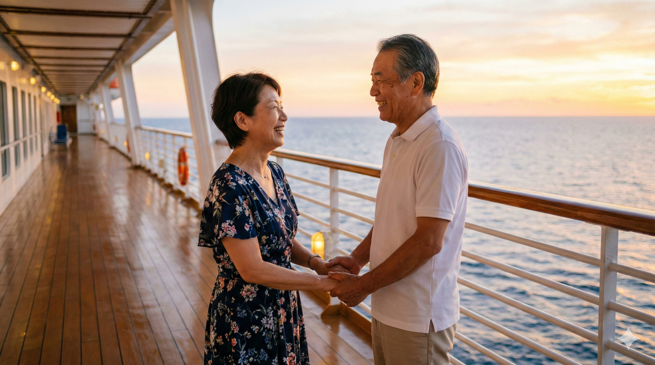 クルーズサンセットでの夫婦