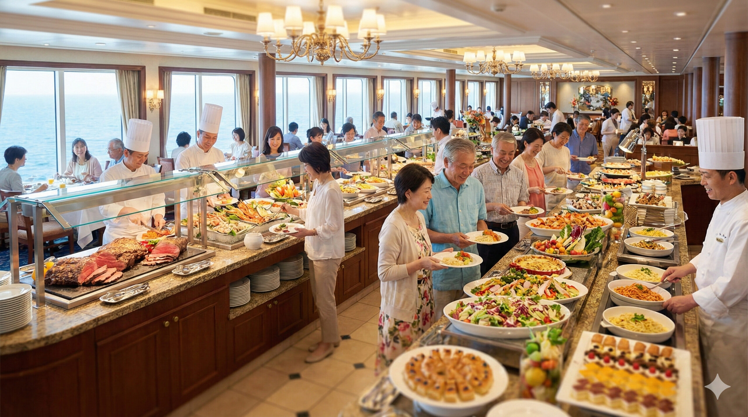 賑わうクルーズのビュッフェ