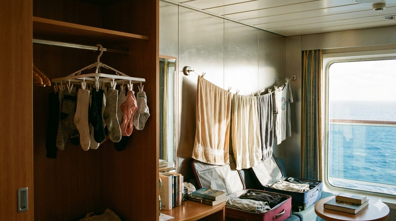 客室に干された洗濯物