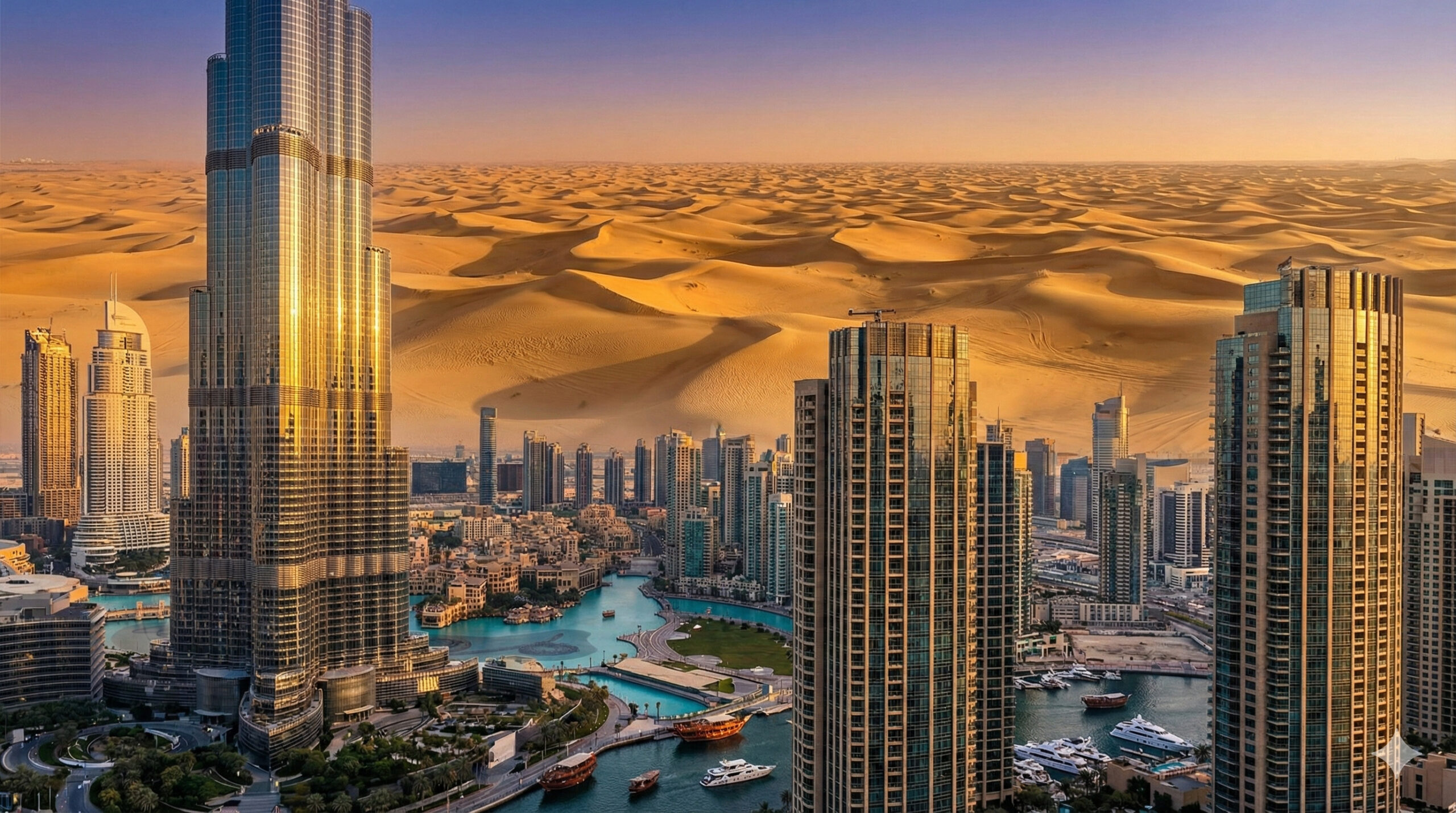 ドバイの摩天楼と砂漠のコントラスト2