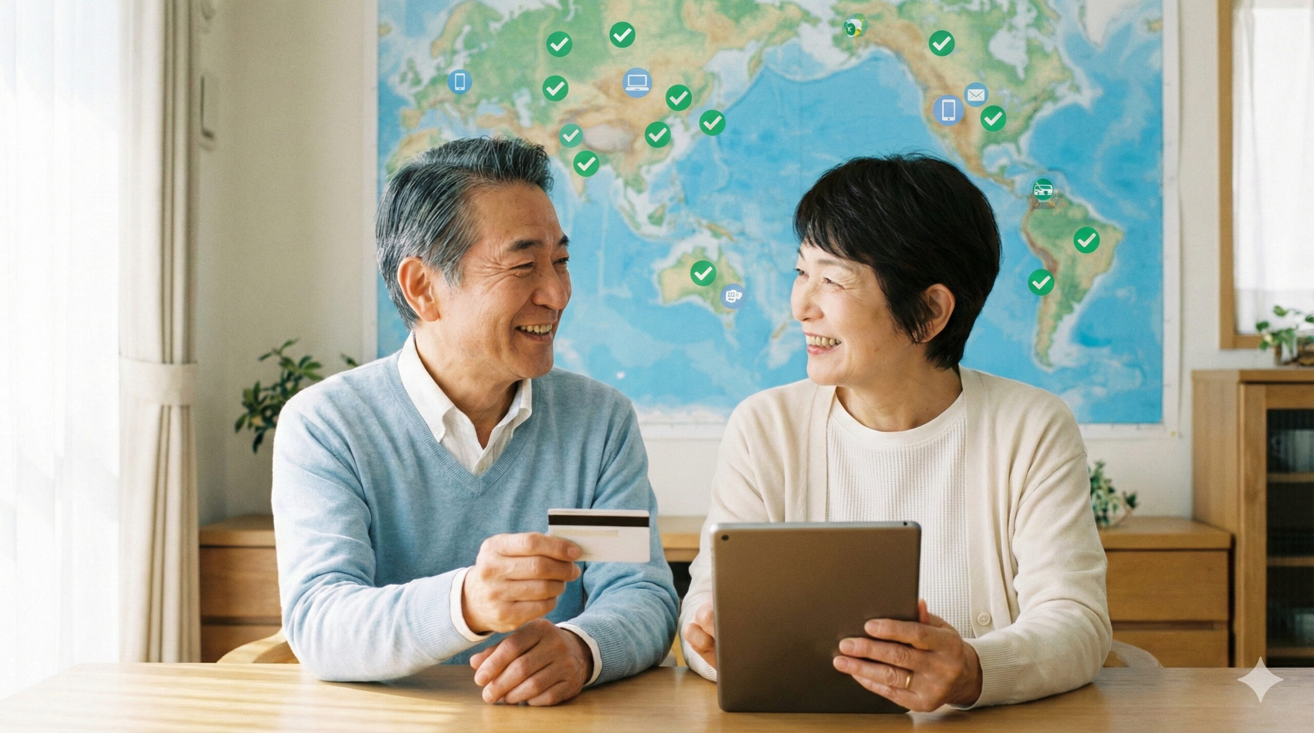 世界地図前での夫婦議論